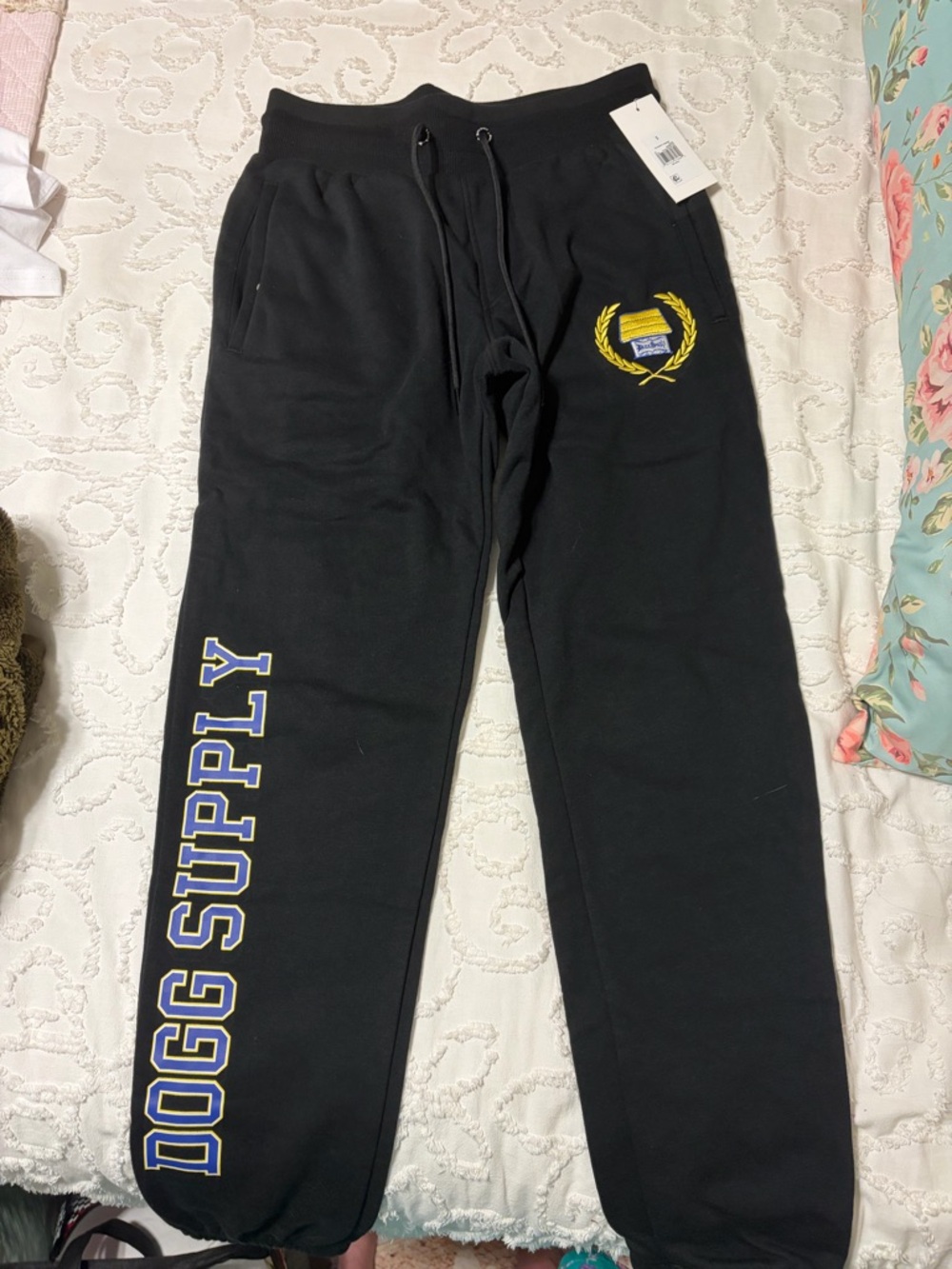 Dogg Supply Women's Black Ankle Jogger Sweatpants with Yellow Crest
